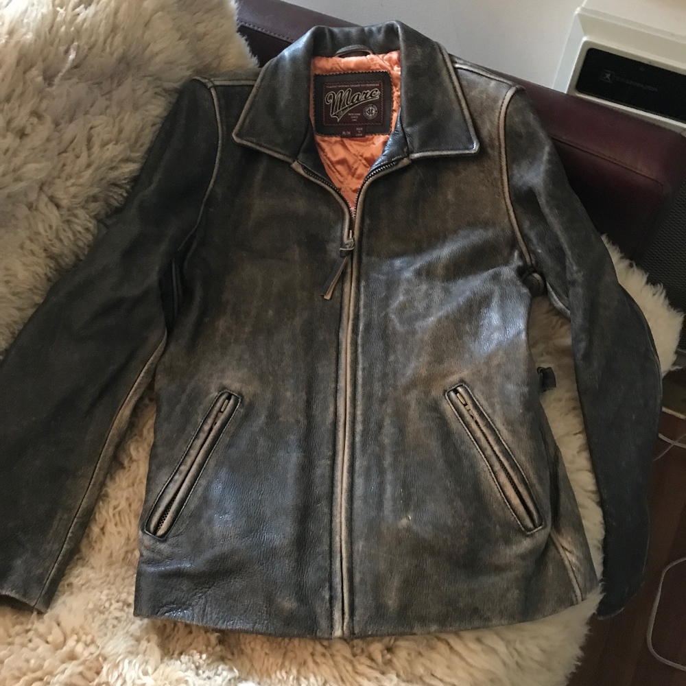 Vintage Marc Distressed Leather Bomber Jacket